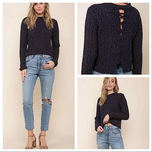 RAGA Astrid Lace-Up Back Crop Sweater